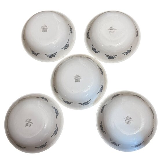 Set Of 5 Corelle Blue Hearts Cereal Bowls 6.25” Diameter White & Blue Design - Picture 2 of 7